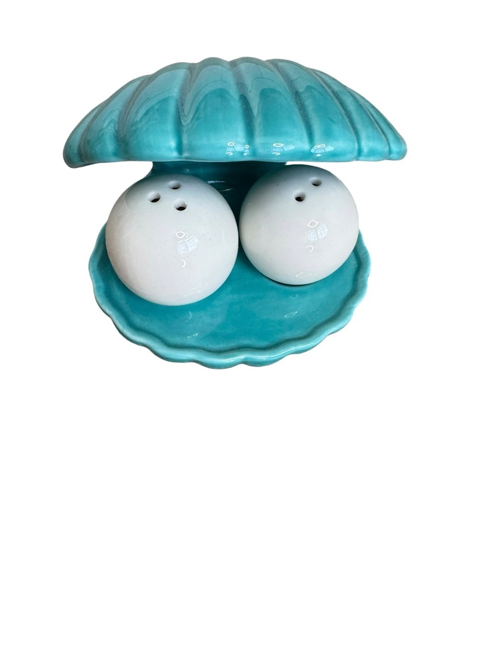 Coastal Seashell Salt Pepper Shakers Holder Ceramic Beach Nautical Decor